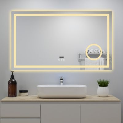 Miroir de Salle de Bain 120x70cm avec Bluetooth,3 couleurs d'éclairage,anti-buée, horloge numérique,IP44
