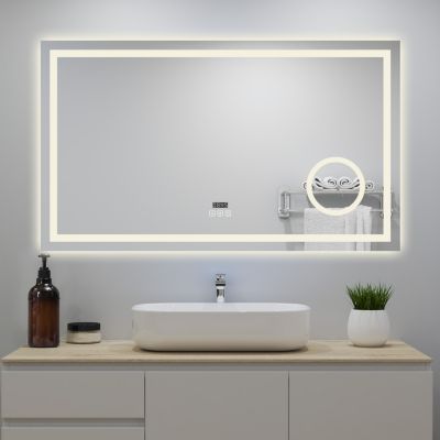 Miroir de Salle de Bain 120x70cm avec Bluetooth,3 couleurs d'éclairage,anti-buée, horloge numérique,IP44