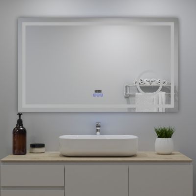 Miroir de Salle de Bain 120x70cm avec Bluetooth,3 couleurs d'éclairage,anti-buée, horloge numérique,IP44