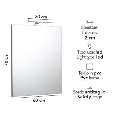 Miroir De Salle De Bain 60X70 Réversible Avec Lampe Chromée