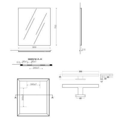 Miroir De Salle De Bain 60X70 Réversible Avec Lampe Chromée