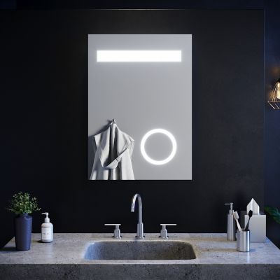 Miroir de Salle de Bain 70 x 50 cm Eclairage LED Miroir avec loupe 3x et prise pour electrique etanche IP44