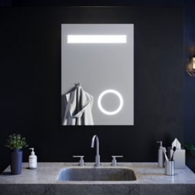 Miroir de Salle de Bain 70 x 50 cm Eclairage LED Miroir avec loupe 3x et prise pour electrique etanche IP44