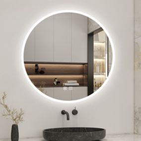 Miroir de salle de bain 70cm avec anti-buée + 3 couleurs LED + luminosité réglables rond + interrupteur tactile, AICA SANITAIRE