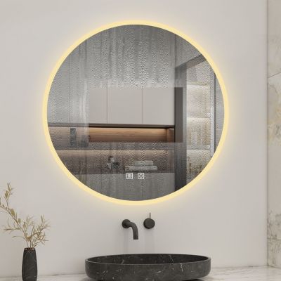 AICA Miroir Lumineux Horloge Loupe Bluetooth Tricolore Anti-buée 80x60cm Salle De Bain-dimmable,mémoire,tactile,led - Maison