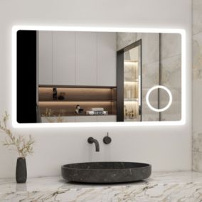 Miroir de salle de bain anti-buée avec horloge, blanc froid chaud neutre tactile mural miroir 100x60cm, AICA SANITAIRE
