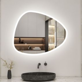 Miroir de salle de bain asymétrique 100x80cm led Teardrop Mirror 3 Colours Dimmable + Anti-buée + Mémoire, AICA SANITAIRE