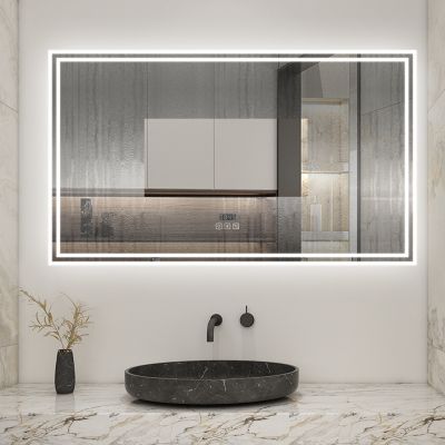 Miroir de salle de bain avec bluetooth simple et horloge, 120x70cm, Tri-color, anti-buée, LED, AICA SANITAIRE