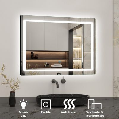 Miroir de salle de bain avec éclairage intégré, L.140 x H.80cm Miroir lumineux anti buée, AICA SANITAIRE
