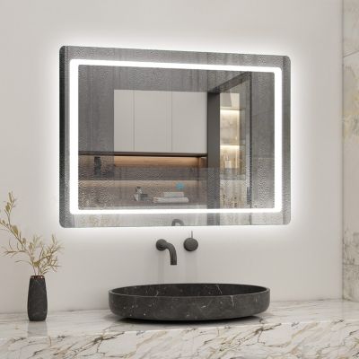Miroir de salle de bain avec éclairage intégré, L.140 x H.80cm Miroir lumineux anti buée, AICA SANITAIRE