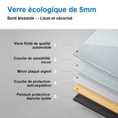 Miroir de salle de bain avec éclairage intégré, L.140 x H.80cm Miroir lumineux anti buée, AICA SANITAIRE