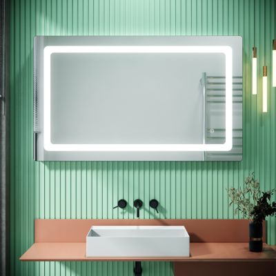 Miroir de Salle de Bain avec Eclairage LED 100x60cm avec Prise pour Miroirs de Salle de Bain Mural Fonction Anti-buée Miroirs LED