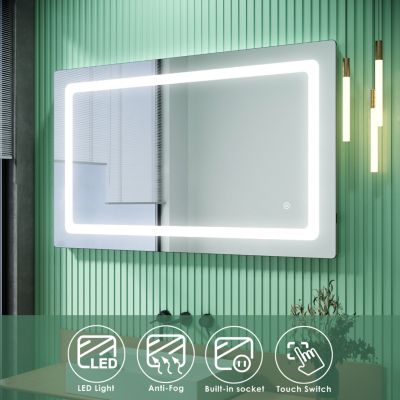 Miroir de Salle de Bain avec Eclairage LED 100x60cm avec Prise pour Miroirs de Salle de Bain Mural Fonction Anti-buée Miroirs LED