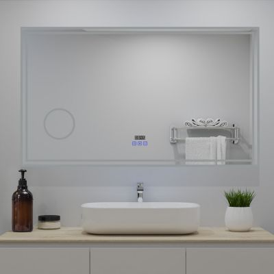 Miroir de Salle de Bain avec Eclairage LED 120x70cm avec Bluetooth,anti-buée, horloge numérique,loupe 3x