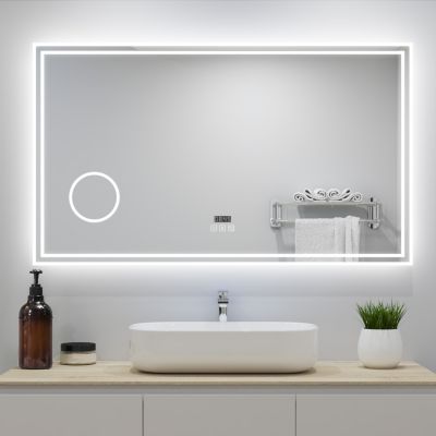 Miroir de Salle de Bain avec Eclairage LED 140x80cm avec Bluetooth,anti-buée, horloge numérique,loupe 3x