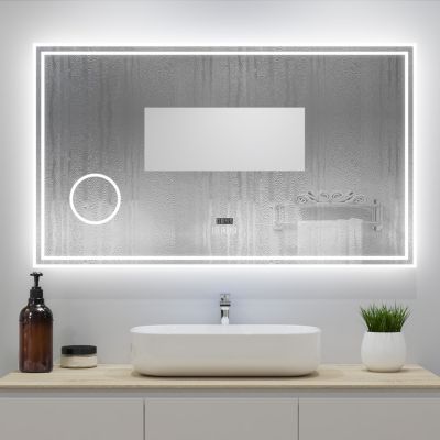 Miroir de Salle de Bain avec Eclairage LED 140x80cm avec Bluetooth,anti-buée, horloge numérique,loupe 3x