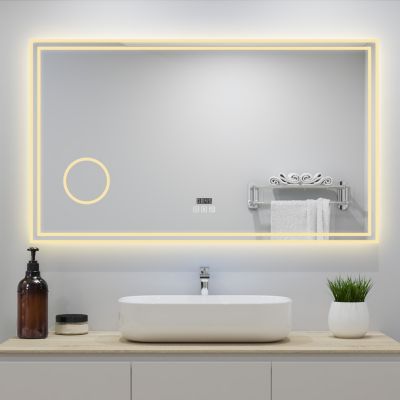 Miroir de Salle de Bain avec Eclairage LED 140x80cm avec Bluetooth,anti-buée, horloge numérique,loupe 3x