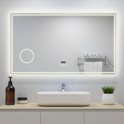 Miroir de Salle de Bain avec Eclairage LED 140x80cm avec Bluetooth,anti-buée, horloge numérique,loupe 3x