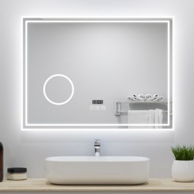 Miroir de Salle de Bain avec Eclairage LED 80x60cm avec Bluetooth,anti-buée, horloge numérique,loupe 3x