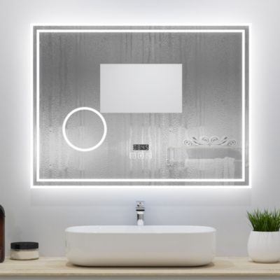 Miroir de Salle de Bain avec Eclairage LED 80x60cm avec Bluetooth,anti-buée, horloge numérique,loupe 3x