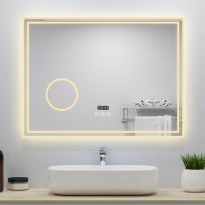Miroir de Salle de Bain avec Eclairage LED 80x60cm avec Bluetooth,anti-buée, horloge numérique,loupe 3x