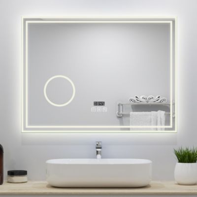 Miroir de Salle de Bain avec Eclairage LED 80x60cm avec Bluetooth,anti-buée, horloge numérique,loupe 3x
