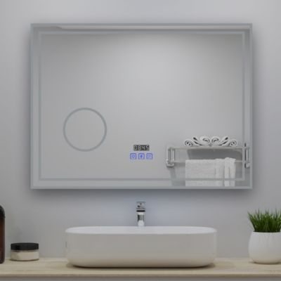 Miroir de Salle de Bain avec Eclairage LED 80x60cm avec Bluetooth,anti-buée, horloge numérique,loupe 3x