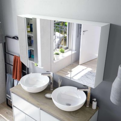 Miroir de salle de bain avec rangements 2 portes en blanc brillant, 65 x 60 x 21 cm