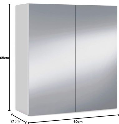 Miroir de salle de bain avec rangements 2 portes en blanc brillant, 65 x 60 x 21 cm