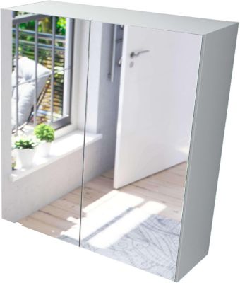 Miroir de salle de bain avec rangements 2 portes en blanc brillant, 65 x 60 x 21 cm