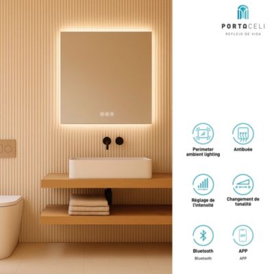 Miroir de salle de bain Calma Connect 80x80, App, Anti-Buée et ...