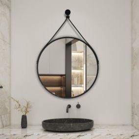 Miroir de salle de bain ceinture noire 60 cm, AICA SANITAIRE