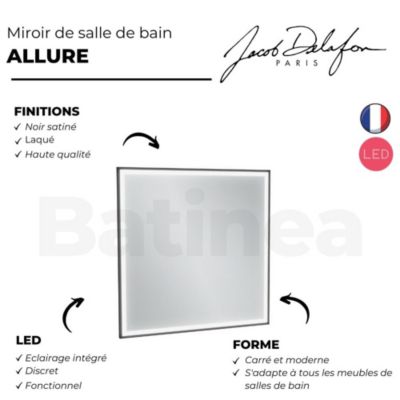 Miroir de salle de bain JACOB DELAFON Allure 60 x 60 cm, carré LED