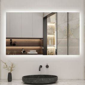 Miroir de salle de bain LED 100x60 cm rétro-éclairé sans cadre avec anti-buée + mémoire + dimmable, AICA SANITAIRE