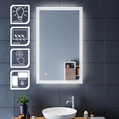 Miroir de Salle de Bain LED 100x60cm Anti-buée SIRHONA Miroir de Maquillage avec Commande par Effleurement