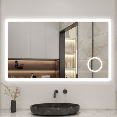 Aica Miroir de salle de bain LED rond 60cm avec cadre noir, Tricolore + Anti -Buée + Mémoire + Dimmable