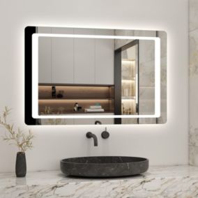 Miroir de salle de bain LED 100x60cm avec gradation infinie, anti-buée et mémoire, AICA SANITAIRE