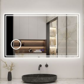Miroir de salle de bain LED 100x60cm Tricolor anti-buée avec bluetooth simple et miroir grossissant 3x, AICA SANITAIRE