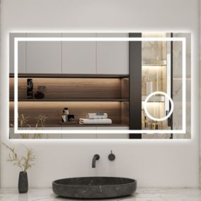 Miroir de salle de bain LED 100x60cm tricolore anti-buée + loupe + bluetooth + horloge + mémoire + dimmable, AICA SANITAIRE
