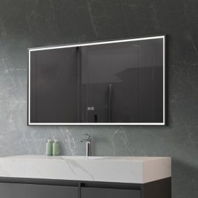 Miroir de salle de bain LED 110x60cm anti buée, luminosité variable avec cadre en aluminium noir LuxuryBain