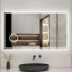 Miroir de salle de bain LED 120x70cm Tricolor anti-buée avec bluetooth simple, horloge et miroir grossissant 3x, AICA SANITAIRE