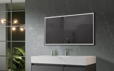 Miroir de salle de bain LED 130x60cm à luminosité variable avec cadre en aliminium noir LuxuryBain