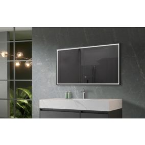 Miroir de salle de bain LED 130x60cm à luminosité variable avec cadre en aliminium noir LuxuryBain