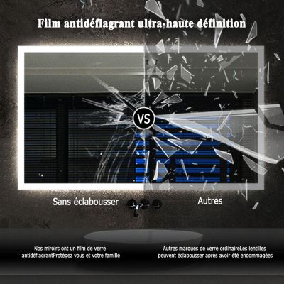 Miroir de salle de bain LED 140x80cm tricolor anti-buée avec bluetooth et miroir grossissant 3x,mémoire, AICA SANITAIRE