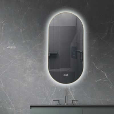 Miroir de salle de bain LED 45x90cm ovale anti buée avec cadre en aluminium doré, or LuxuryBain