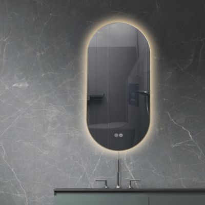 Miroir de salle de bain LED 45x90cm ovale anti buée avec cadre en aluminium doré, or LuxuryBain