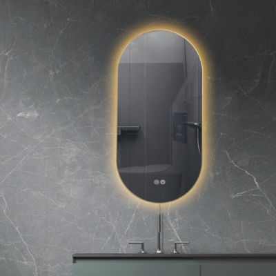 Miroir de salle de bain LED 45x90cm ovale anti buée avec cadre en aluminium doré, or LuxuryBain