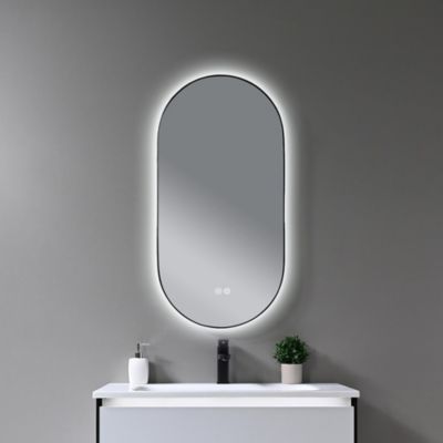 Miroir de salle de bain LED 45x90cm ovale anti buée avec cadre en aluminium noir- LuxuryBain