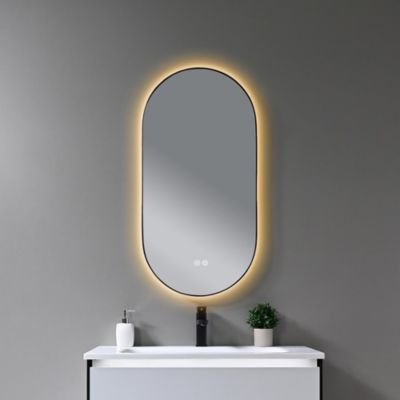 Miroir de salle de bain LED 45x90cm ovale anti buée avec cadre en aluminium noir- LuxuryBain