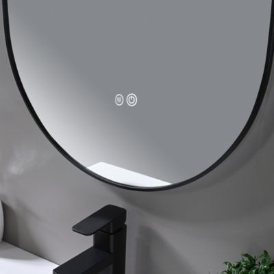 Miroir de salle de bain LED 45x90cm ovale anti buée avec cadre en aluminium noir- LuxuryBain